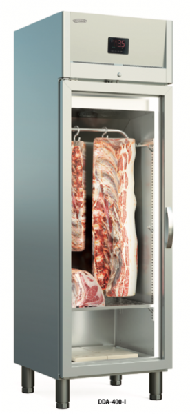 Obedient Run plastic Frigider inox pentru maturare carne, dry-age, cu 1 usa de sticla,  capacitate 320litri, putere 440W, 60x65x190cm