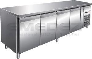 Masa de lucru inox, cu depozitare congelata, cu 4 usi, capacitate 553litri, model GN4100BT, 223x70x86 cm, FORCAR