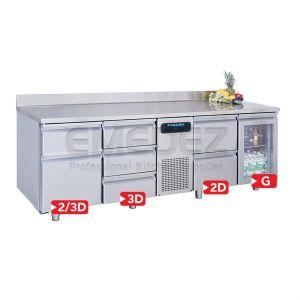 Masa de lucru refrigerata mixta cu 1 usa vitrata, 5 sertare, 1 usa plina 227x70x85cm