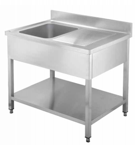 Spalator inox cu 1 cuva pe partea dreapta, înălțător la perete, dimensiune cuva 50x40x25cm, polița inferioară inclusă, 140x70x85cm