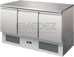 Saladeta refrigerata static blat inox cu 3 usi 136.5x70x86.5