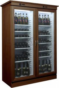 Frigider pentru vin cu sistem refrigerare static usa sticla nuc deschis 128x61x186