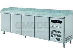 Masa preparare pizza inox refrigerata 4 usi 7x GN container blat granit 684 litri 306.7x80x85