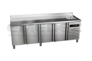 Masa de lucru inox cu refrigerare 4 usi si 1 chiuveta incorporata GREEN LINE  254.2x60x85