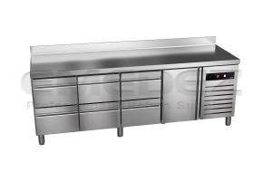 Masa de lucru inox frigorifica 1 usa si 6 sertare GREEN LINE 254.2x60x85