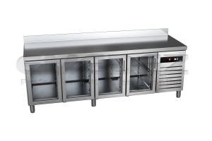 Masa de lucru inox frigorifica cu 4 usi de sticla 581 litri 224.2x70x85cm