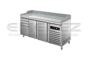 Masa preparare pizza inox refrigerata 3 usi 4x GN container blat granit 606 litri 254.2x80x85