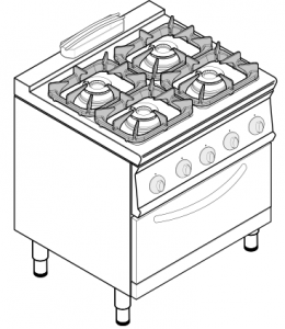 Aragaz/Masina de gatit cu 4 arzatoare si cuptor gaz 35.8kw 80x70x90cm TECNOINOX