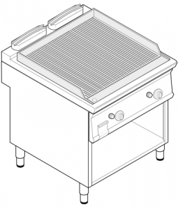 Fry-top/Gratar gaz striat cu suport deschis 80x70x90cm 14kw TECNOINOX