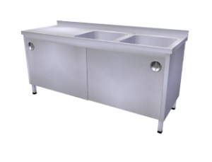 Spalator inox cu 2 cuve si picurator,dulap usi glisante 140x60x85cm