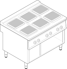 Plita electrică cu 6 ochiuri pătrate, suport deschis, 15.6kw 400V, 120x70x90cm