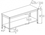 Masa de lucru inox, cu 1 polița inferioară, fără rebord, 150x60x85cm, demontabilă