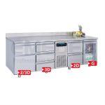 Masa de lucru refrigerata mixta cu 1 usa vitrata, 5 sertare, 1 usa plina 227x70x85cm