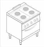 MAsina de gătit cu 4 plite rotunde, cuptor electric tava gn 2/1, 15.4kw, 400V, 80x70x90cm