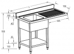 Spalator inox cu 1 cuva pe stânga, loc cu mașină de spălat vase, 120x70x85cm