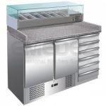 Masa de lucru pizza refrigerata static GN 1/1 cu 2 usi si 6 sertare aluat 142x70x103