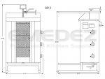 Aparat kebap shaorma gaz cu 3 arzatoare si motor sus, capacitate 30kg, Potis