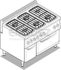 Aragaz cu 6 ochiuri modular cu cuptor electric +dulap GN 2/1 105x70x85