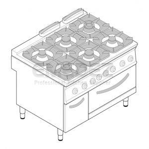   Aragaz cu 6 ochiuri modular cu cuptor electric cu convectie si dulap SUPER  GN 1/1 120x90x90