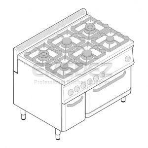 Aragaz cu 6 ochiuri modular cu cuptor si dulap GN 2/1 105x70x85 