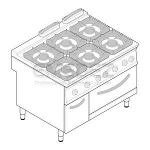 Aragaz cu 6 ochiuri si modul cuptor + dulap GN 2/1 120x90x90