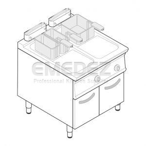 Friteuza gaz cu suport inchis 2 cuve 2x13 litri in V 80x90x90