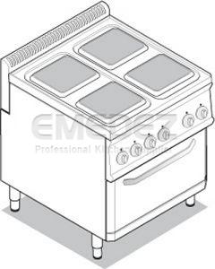 Mașină de gătit electric cu 4 plite si cuptor cu convectie 70x70x85