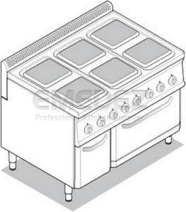 Mașină de gătit electric modular cu 6 plite, dulap si cuptor  105x70x85