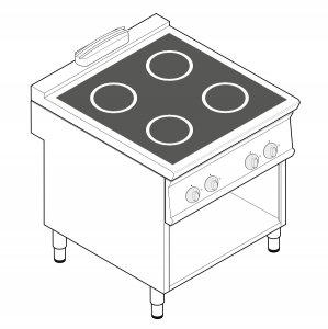 Plita electrica cu 4 ochiuri cu placa inductie si suport inchis fara usi 80 x 70 x 90 cm 