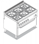 Aragaz cu 6 ochiuri cu cuptor electric cu convectie FULL SIZE  105x70x85