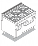 Aragaz cu 6 ochiuri modular cu cuptor electric cu convectie + dulap GN 1/1 105x70x85